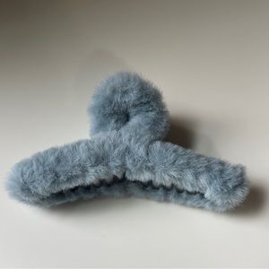 Blue fuzzy hair clip